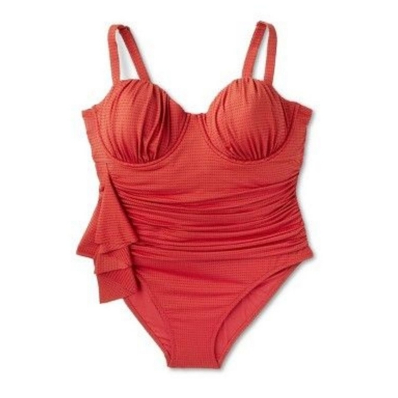 Rhode Red Embossed Dot Ruffle Medium Coverage One Piece Swimsuit - RHODE - Picture 10 of 13